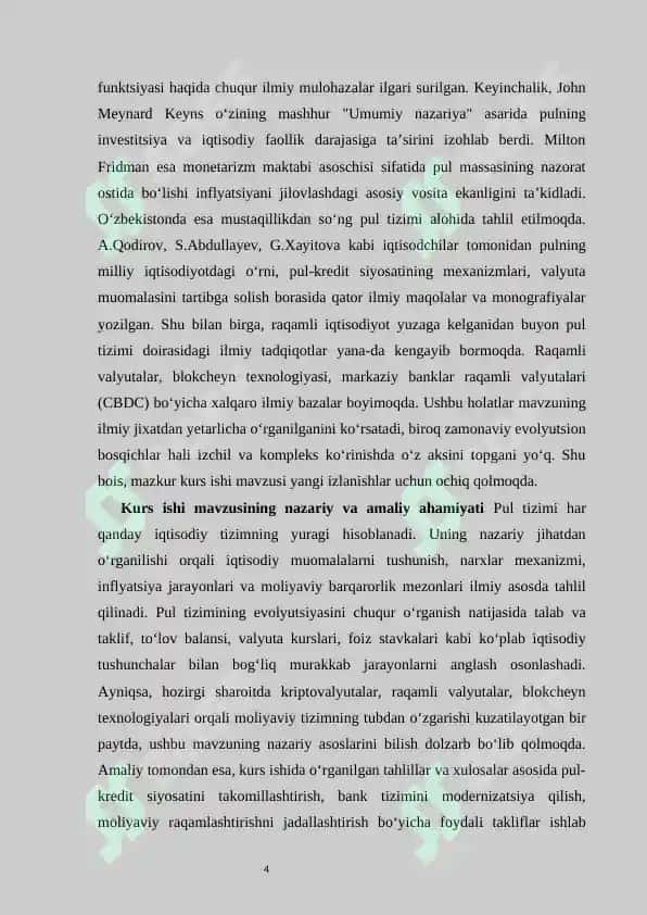 Pul tizimi va uning evolyutsiyasi kurs ishi 4