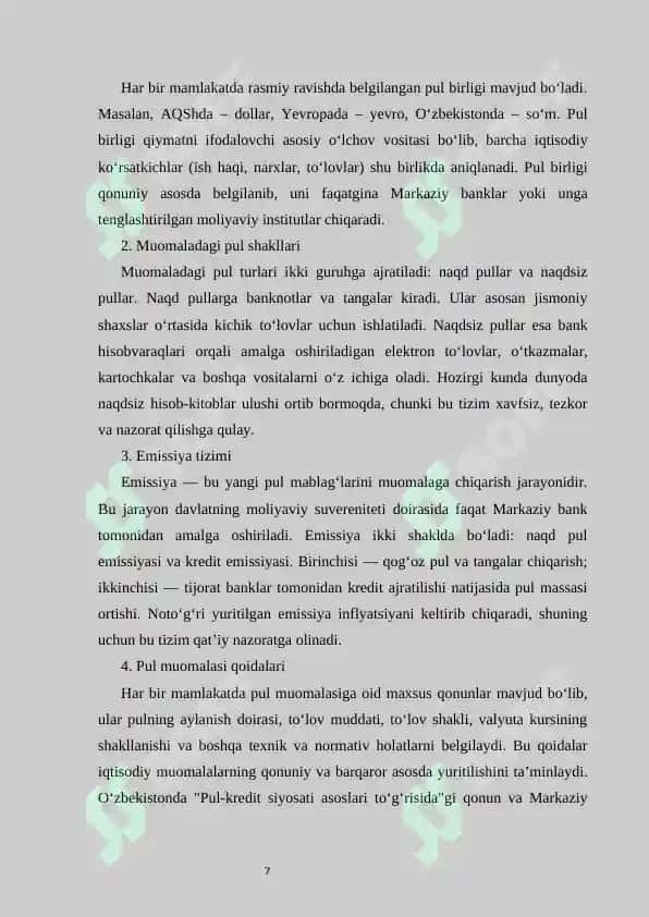 Pul tizimi va uning evolyutsiyasi kurs ishi 7