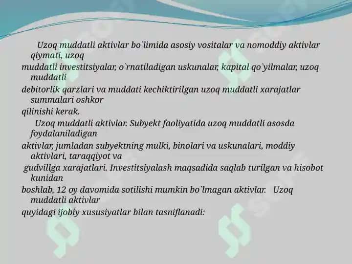 Uzoq muddatli aktivlar hisobi 2