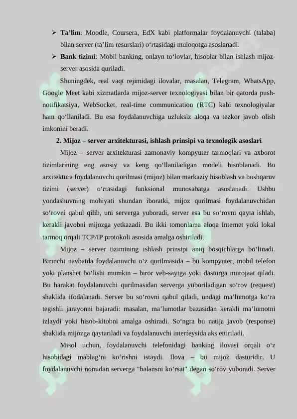 Mijoz – server texnologiyasidan foydalanish 8