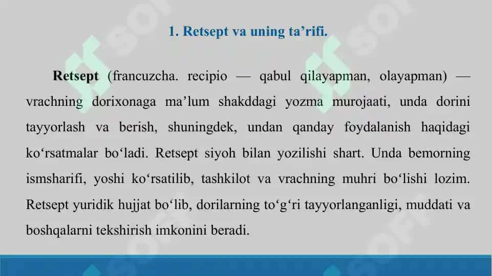 Retsept tarixi. Taqdimot 15 sahifa. 2