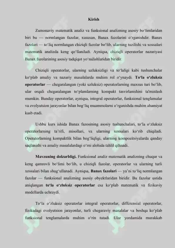 Banax fazolarida to’la o’zluksiz operatorlar va ularning xossalari 3