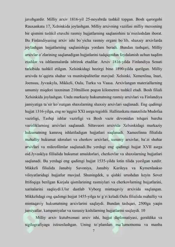 FINLANDIYADA ARXIV ISHI TARIXI 7