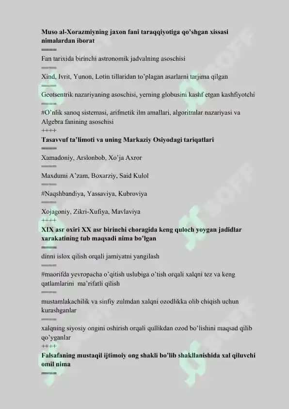 Falsafa fanidan nazorat savollar va javoblar 2