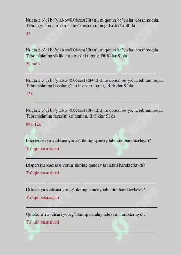 fizika fanidan test va javoblar 3