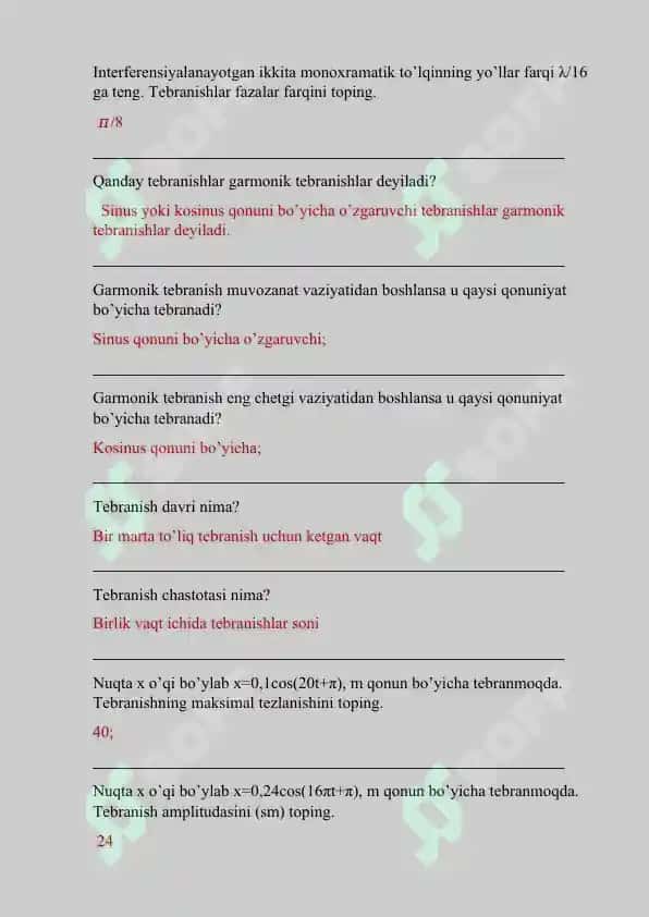 fizika fanidan test va javoblar 5