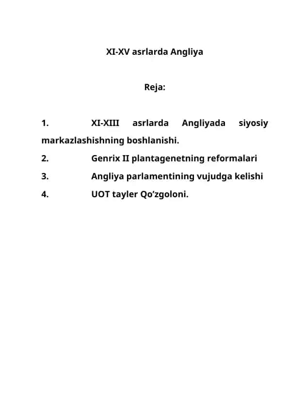 XI-XV asrlarda Angliya