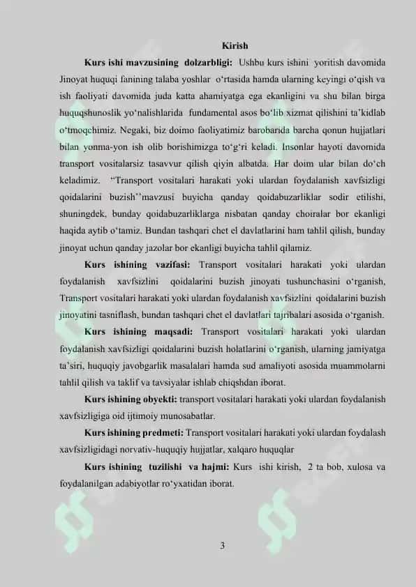 TRASPORT VOSITALARI HARAKATI YOKI ULARDAN FOYDALANISH XAVFSIZLIGI QOIDALARINI BUZISH JINOYATINING  TASNIFI 3