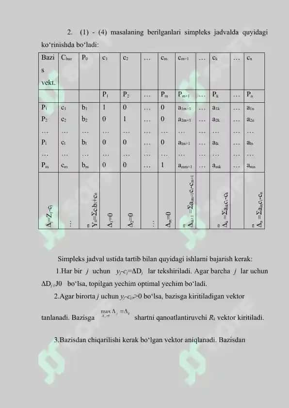 Simpleks usulning analitik berilishi. 3