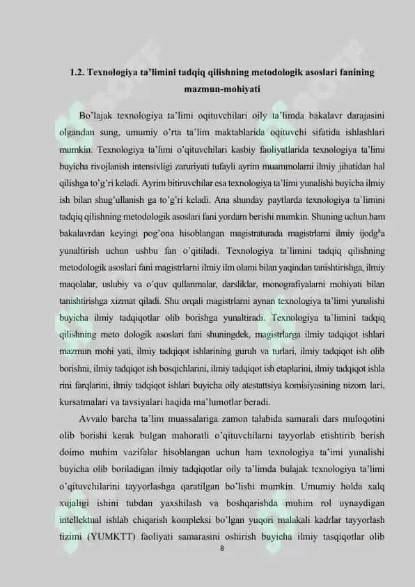 Texnologiya fanidan ilmiy nazariy tadqiqotlar metodikasi 8