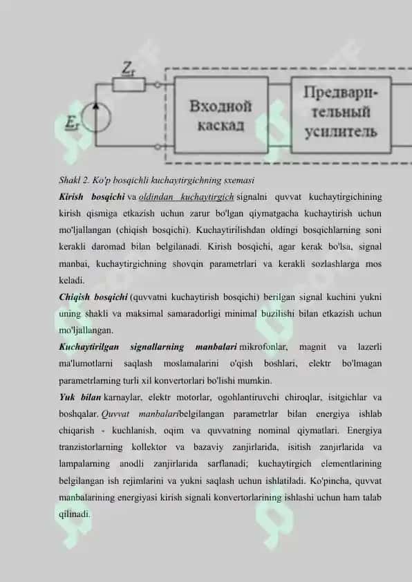 Elektron kuchaytirgichlar, kuchaytirgichlarda teskari bog’lanish. Rezonans va past chastotali kuchaytirgichlar, ularning radio, televidenie, aloqa tizimlaridagi o’rni. 8