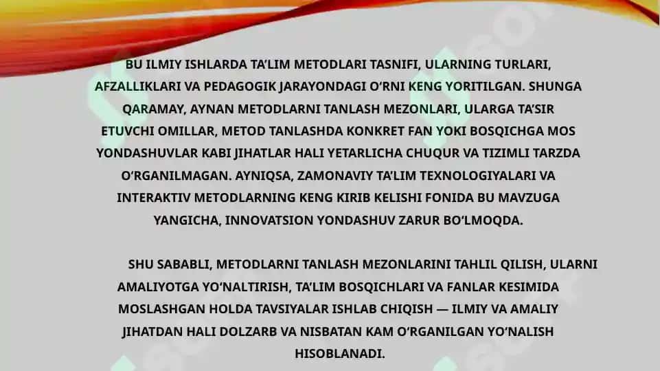 Ta'lim metodlarini tanlash mezonlari 6