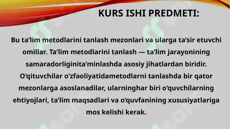 Ta'lim metodlarini tanlash mezonlari 8