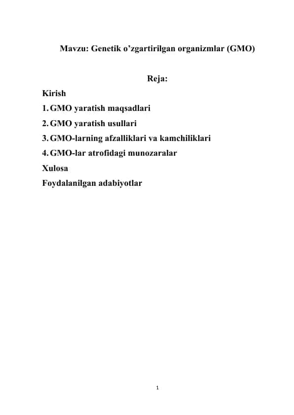 Genetik o’zgartirilgan organizmlar (GMO)