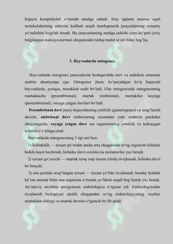 Ontogenez. Referat 5 bet. 4