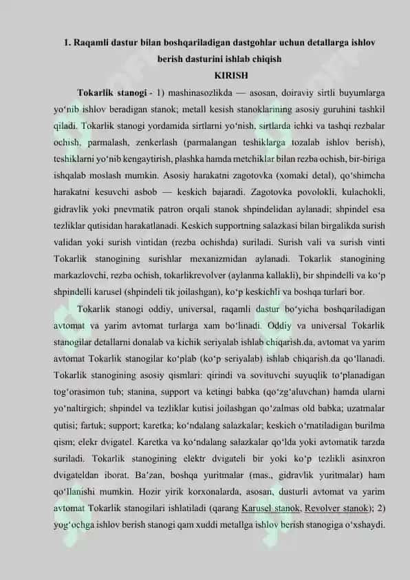 Tokarlik dastgohlarining turlari va ishlatilishi 2