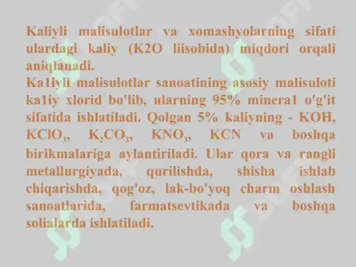 KCl ishlab chiqarishdagi asosiy xomashyolar 4