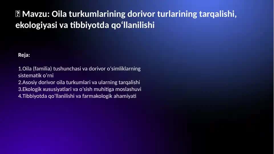 Dorivor Oila Turkumlari