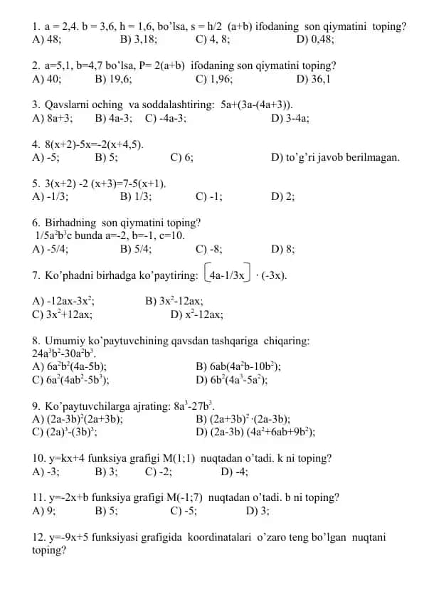 Matematika test