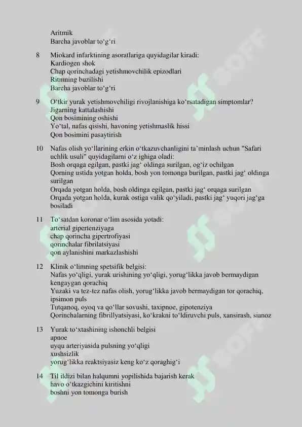 Kardiologiya dan Argos test 2025 2