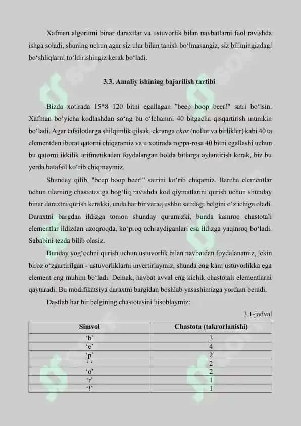 Xaffman siqish algoritmi amaliy ishi 2
