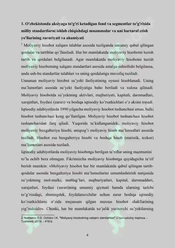 O'zbekistonda aksiyaga to'g'ri ketadigan fond va segmentlar to'g'risida milliy standartlarni ishlab chiqishdagi muammolar va uni bartaraf etish yo'llari 5