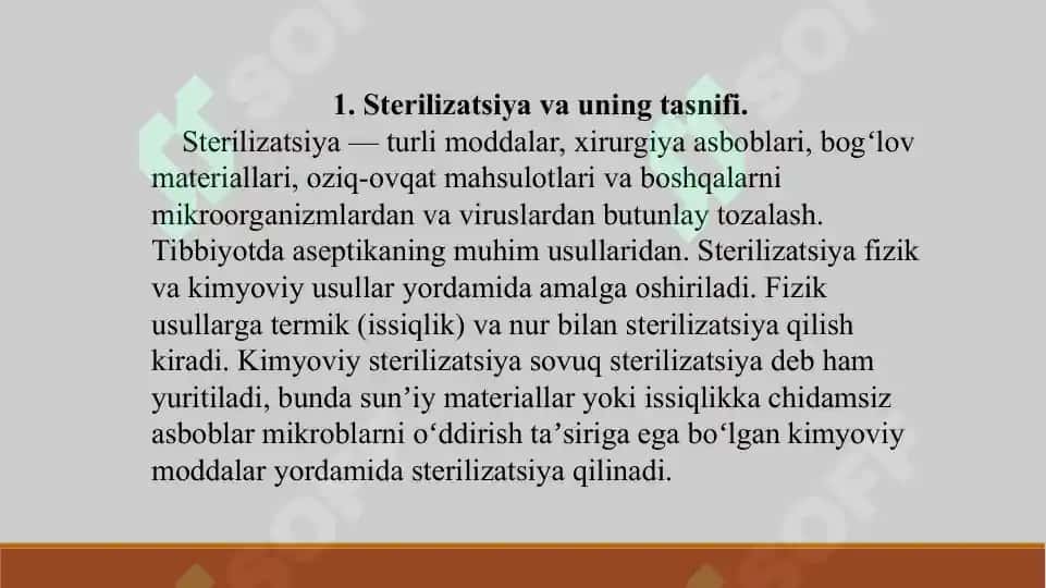 Sterilizatsiya usullari. Aseptik va antiseptika. Taqdimot 10 bet. 3