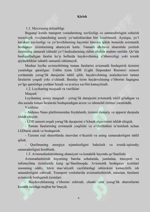 Sensor asosida avtomatik tuman faralarini boshqarish tizimi 3