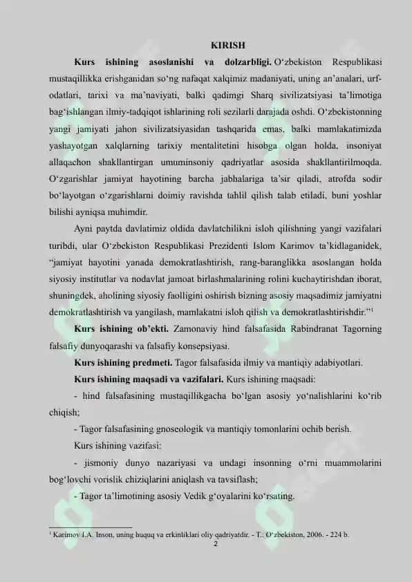 Robindranath Tagor dunyoqarashi (kurs ishi) 2