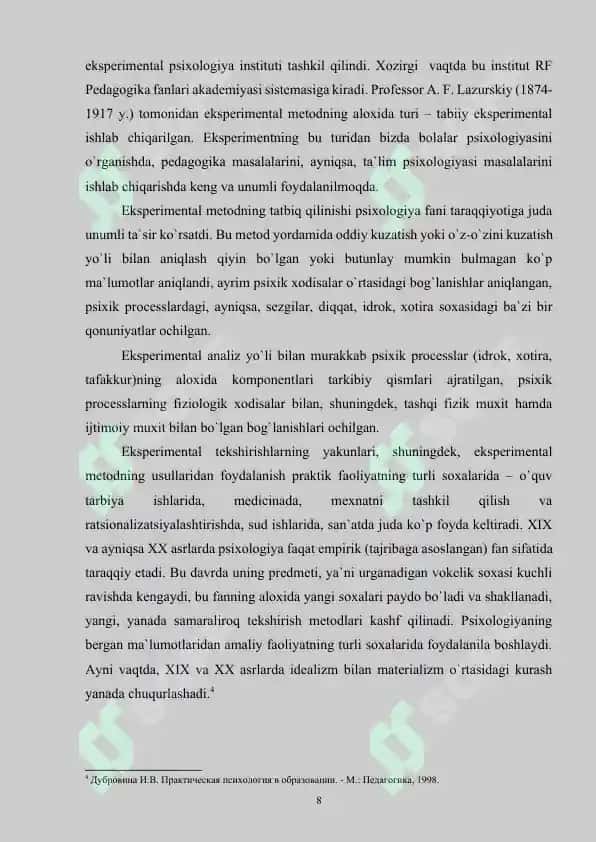 Psixologiyada eksperimental metodining tarixi 8