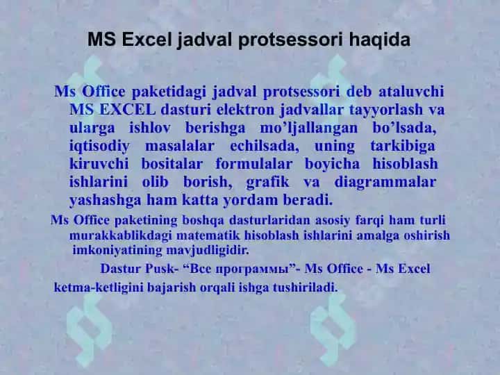 Microsoft Excel slayd 2