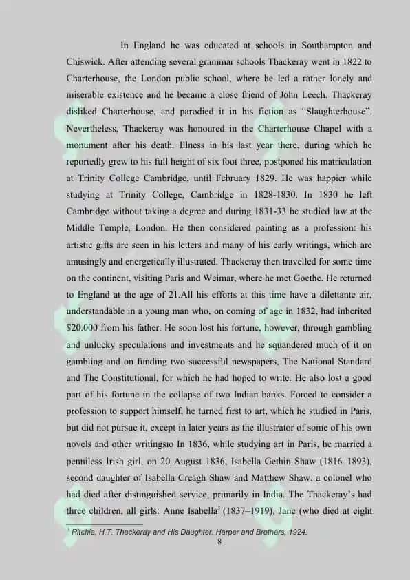 The problems of snobbism in Vanity Fair by W.Thackeray 8
