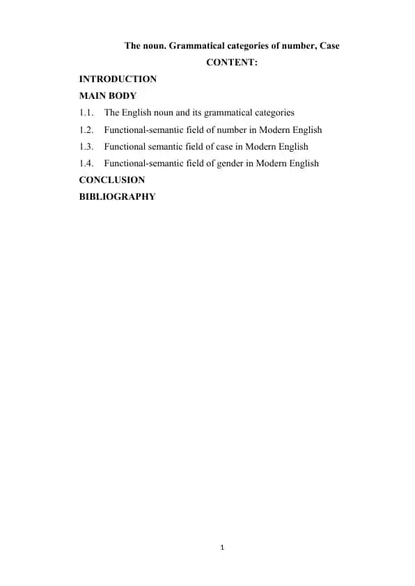 The noun. grammatical categiries of number, case