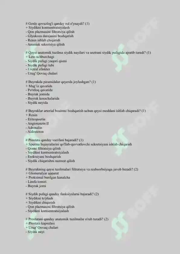 UROLOGIYA testlar 2025 Uz 3