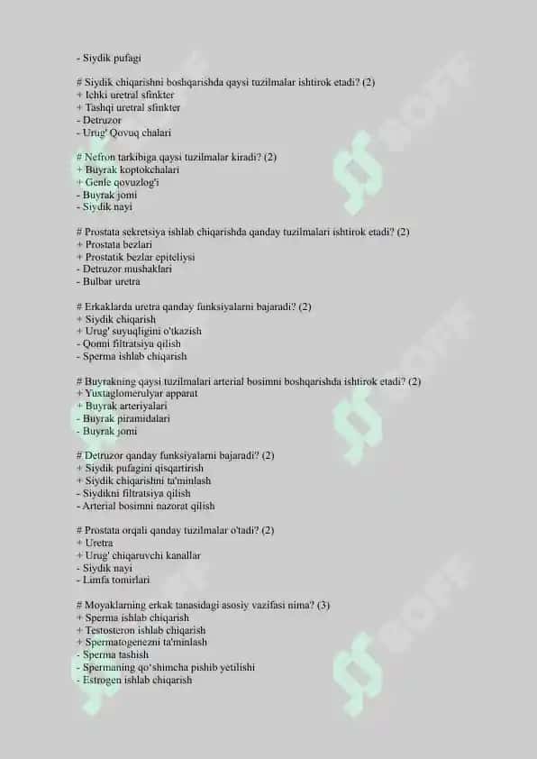 UROLOGIYA testlar 2025 Uz 4