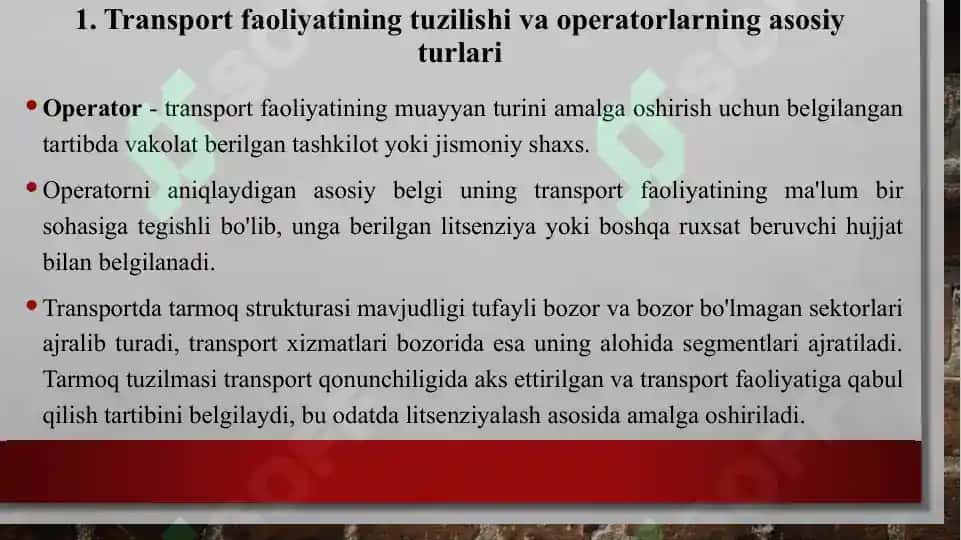 Transport operatorlari va transport xizmatlari 2