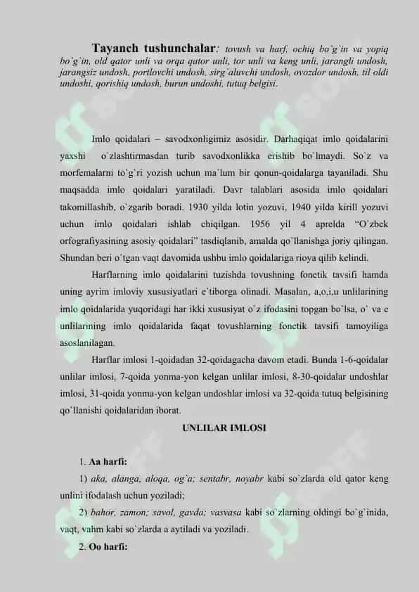 Imlo qoidalari.  Unli va undoshlar imlosi 2