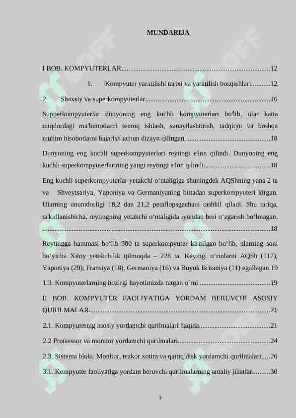 Kompyuterlar va ularning asosiy qurilmalari