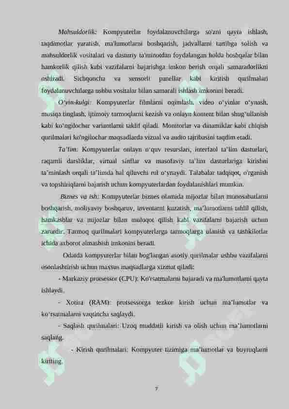 Kompyuterlar va ularning asosiy qurilmalari 7