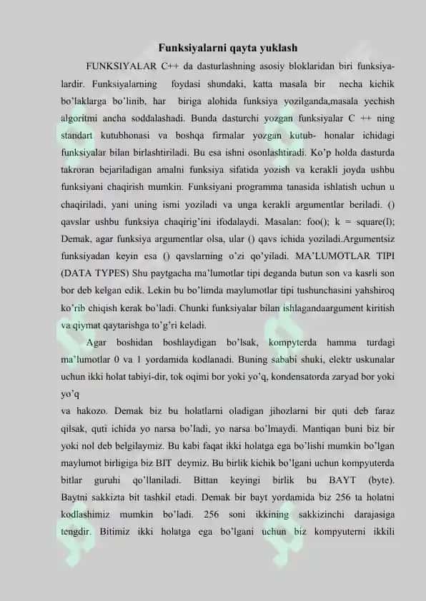 Operator va Funksiyalarni qayta yuklash 2