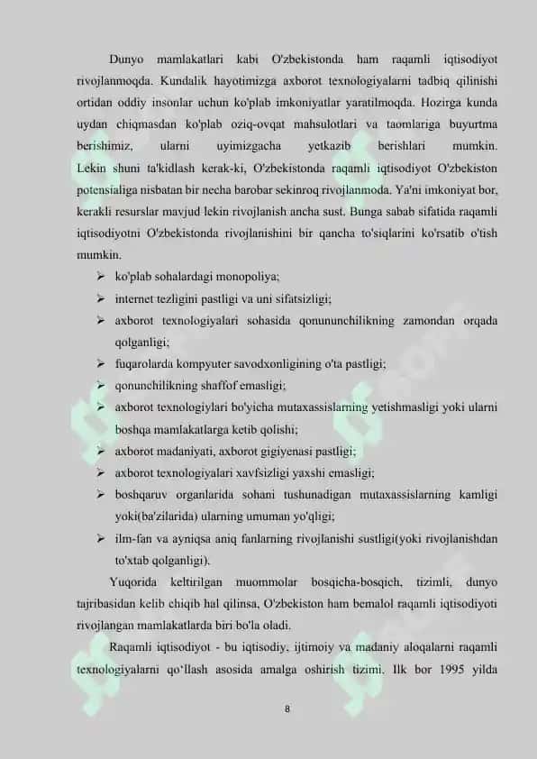 OʻZBEKISTONDA VA XORIJDA RAQAMLI IQTISODIYOTNING RIVOJLANISHI 8