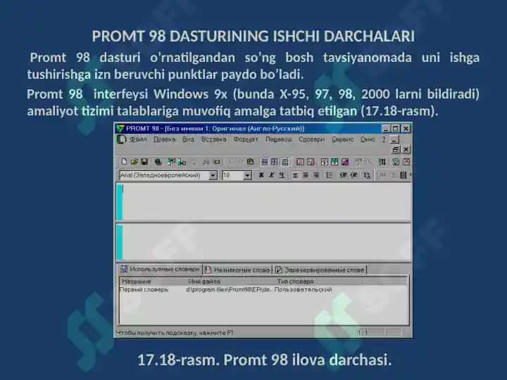 Promt 98 dasturi VA ishchi darchalari 3