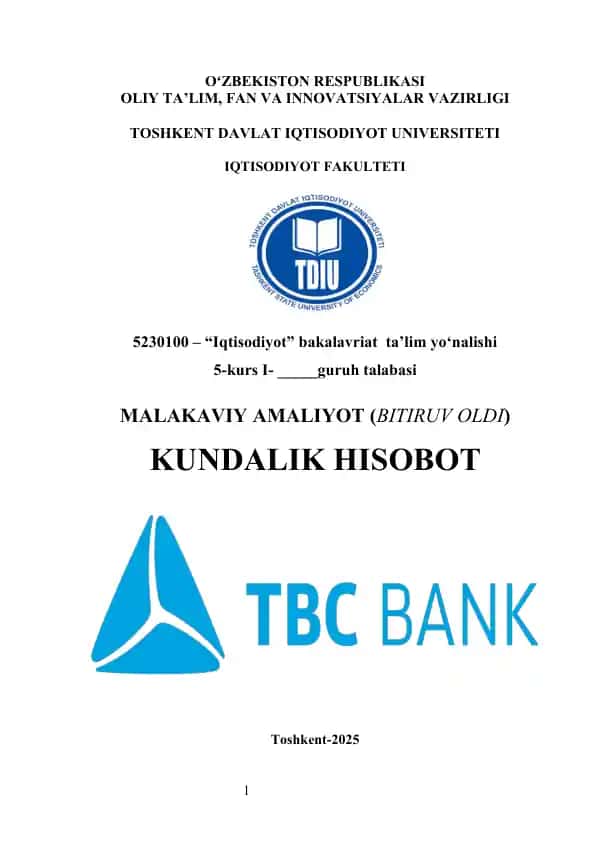 TBC Bank  ATB  amaliyot his     tbs bank amaliyot hisobot                   tbs bank hisobot              tbs  bank  amaliyot hisobot      TBS BANK  MALAKAVIY AMALIYOT (BITIRUV OLDI)