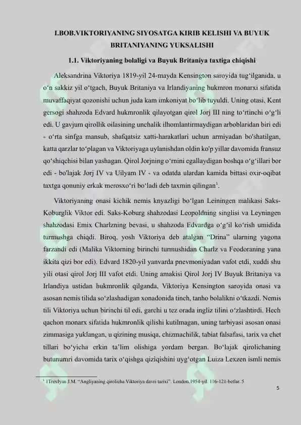 BUYUK BRITANIYA QIROLICHA VIKTORIYA DAVRIDA 5