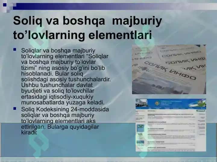 Soliqlarning elementlari va ularga tavsif 8