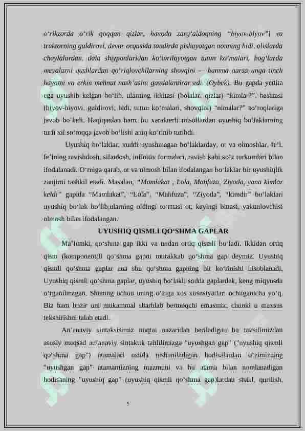 Uyushgan gap qoliplarining nutqiy voqealanishi, 5