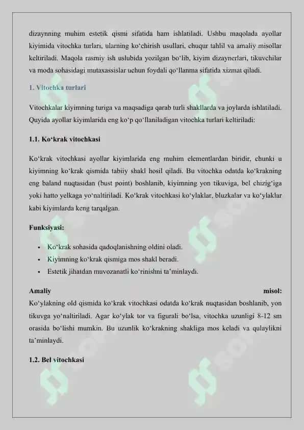Ayollar kiyimida vitochka ko‘chirish usullarining namunalarini tayyorlash 3