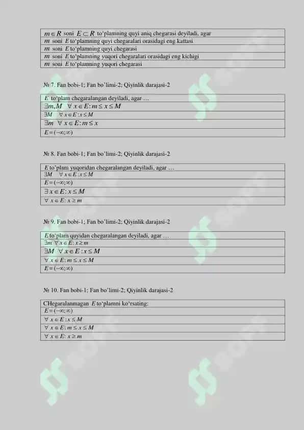 Matematik analiz fanidan test topshiriqlari 2