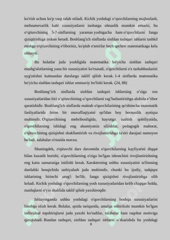 1-sinfda sinfdan tashqari ishlarni tashkil etish metodikasi 8