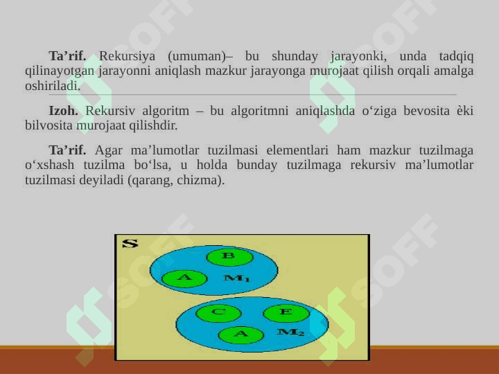 Rekursiv ma’lumotlar tuzilmasi.Rekursiya printsipi. Rekursiya va takrorlash, rekursiyaga misol, TOH, GCD va Fibonachchi algoritmlari 3
